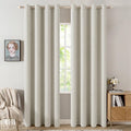 MIULEE Linen Texture Curtains - 100% Blackout Thermal Insulated Draperies | Light Cream, 52x96 Inch (2 Panels)