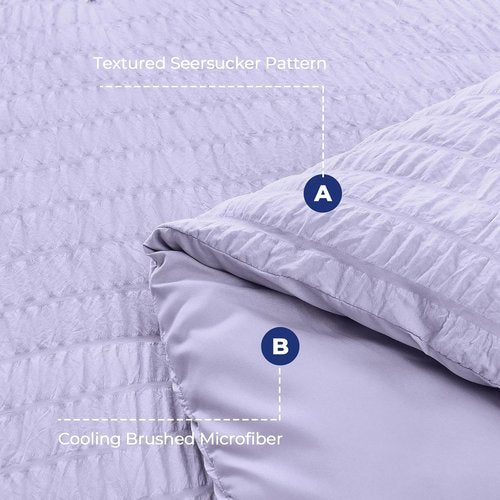 HYMOKEGE Comforter Set - Light Purple Seersucker 7-Piece Luxury Bedding | All-Season Bed in a Bag