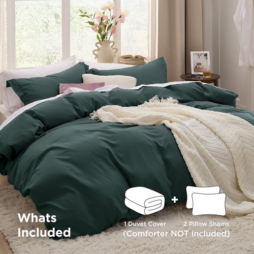 Bedsure Forest Green Duvet Cover Set - Extra Soft Cotton-Like Polyester, Full Size 3 Pieces, 80x90 Inches with Zipper Closure & 2 Pillow Shams