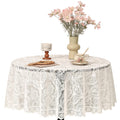 Jayla White Lace Round Tablecloth 60 Inches Phoenix Tail Flower Embroidered Wedding Table Cloths for Summer Outdoor Party Reception, Dinner Party, Baby Shower, Decorations, Home Decor