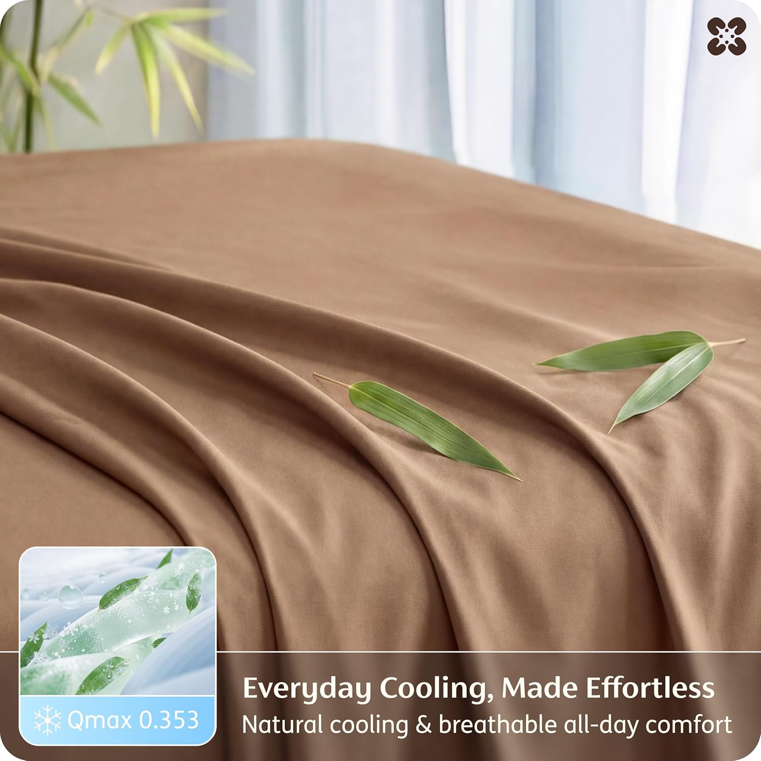 Bedsure Queen Sheet Set - Cooling Bamboo Sheets | Breathable & Soft, Deep Pocket Up to 16 Inches, Khaki