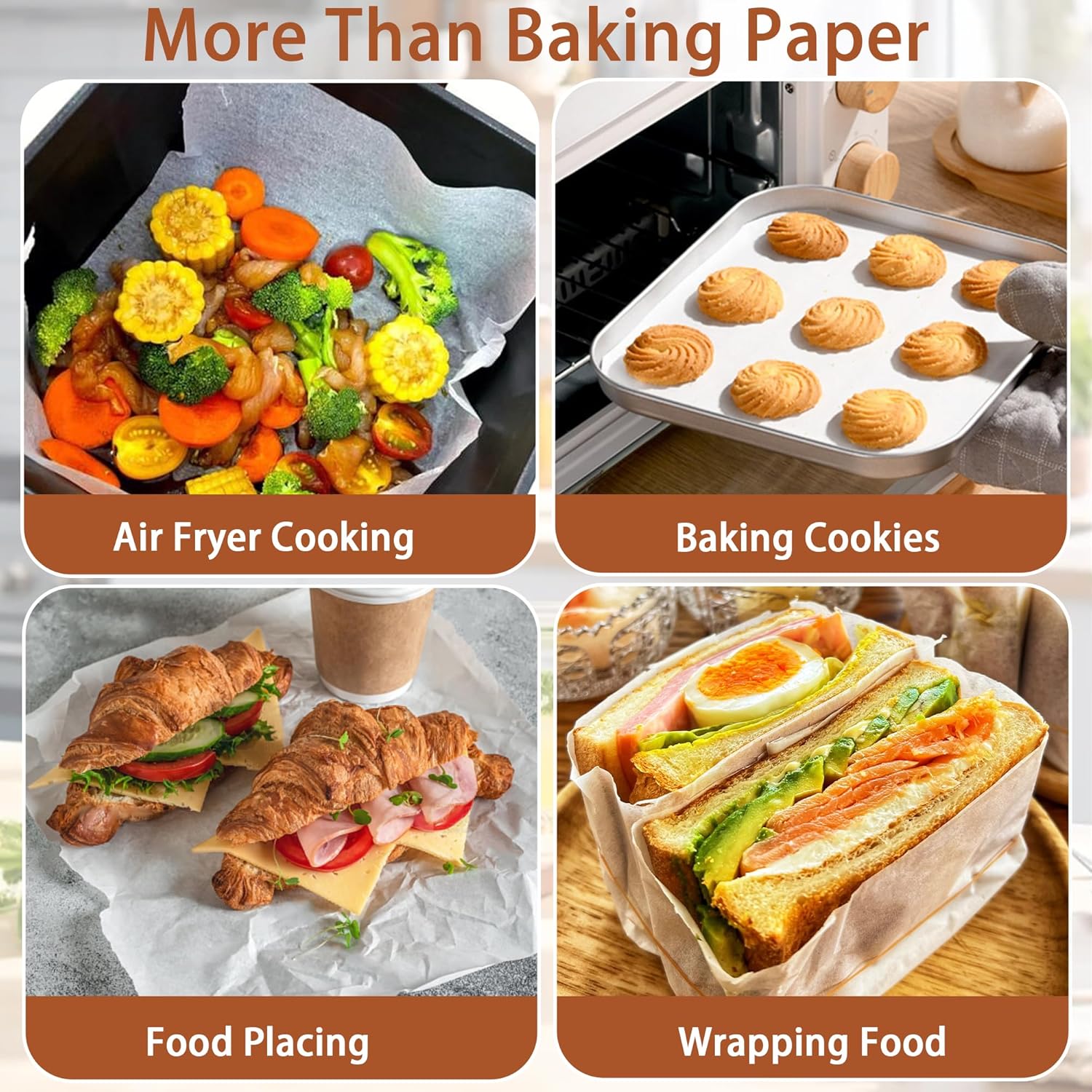 Skiennix Parchment Paper Sheets - 200 Pcs Food Grade Non-Stick Baking Liners | 8x8 Inch White