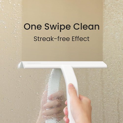Dancemoon JustHang Shower Squeegee - Award-Winning Silicone Tool with Built-In Hook | 10-Inch White for Streak-Free Cleaning