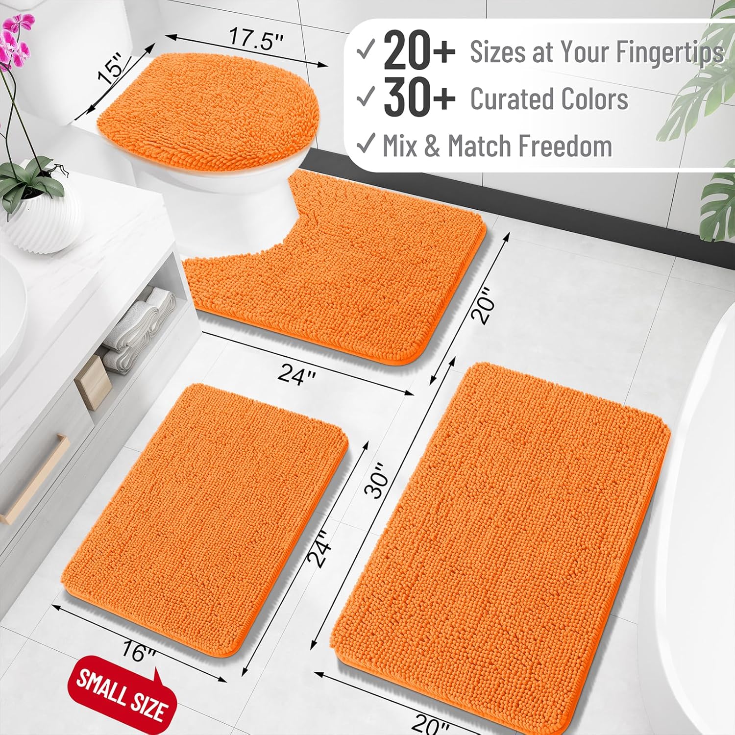 OLANLY Large Bathroom Rugs - Extra Soft Chenille Bath Mats | Quick Dry, Machine Washable, 70x46, Orange