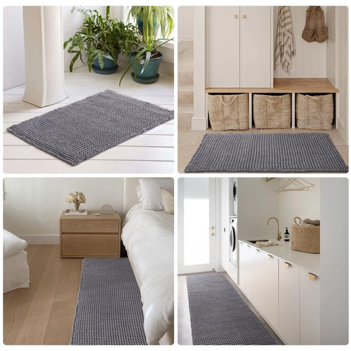 TYUU Waffle Bath Mat, Boho Bathroom Rugs Non Slip Washable Super Absorbent Quick Dry Bath Mat Farmhouse Bathroom Decor, 30"x20" Grey