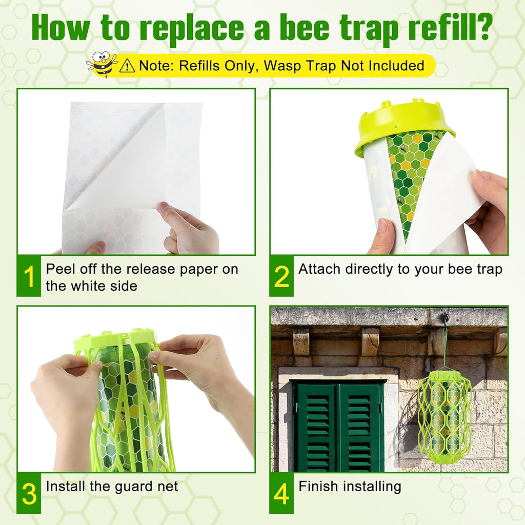 Qualirey Wasp Trap Refills - 20 Pack Super Sticky Replacement Pads for Yellow Jackets | 12 x 8.6 Inch