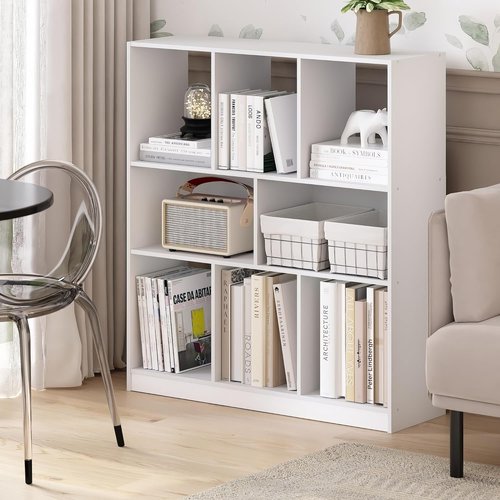 Furinno DALY Bookshelf - 8-Cube Horizontal Storage Organizer | White, 10.9 x 35.4 x 39.4 Inches for Home & Office