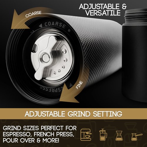 Tierra Trazza Manual Coffee Grinder, Conical Burr Coffee Grinder with Stainless Steel Burrs & Walnut Handle for Espresso, French Press, Travel, Camping & Home Use