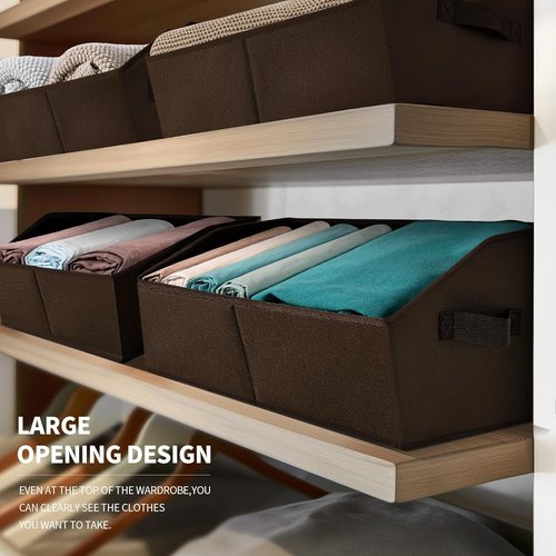 Homsorout Decorative Closet Baskets - Trapezoid Storage Bins with Handles, 3 Pack, Brown