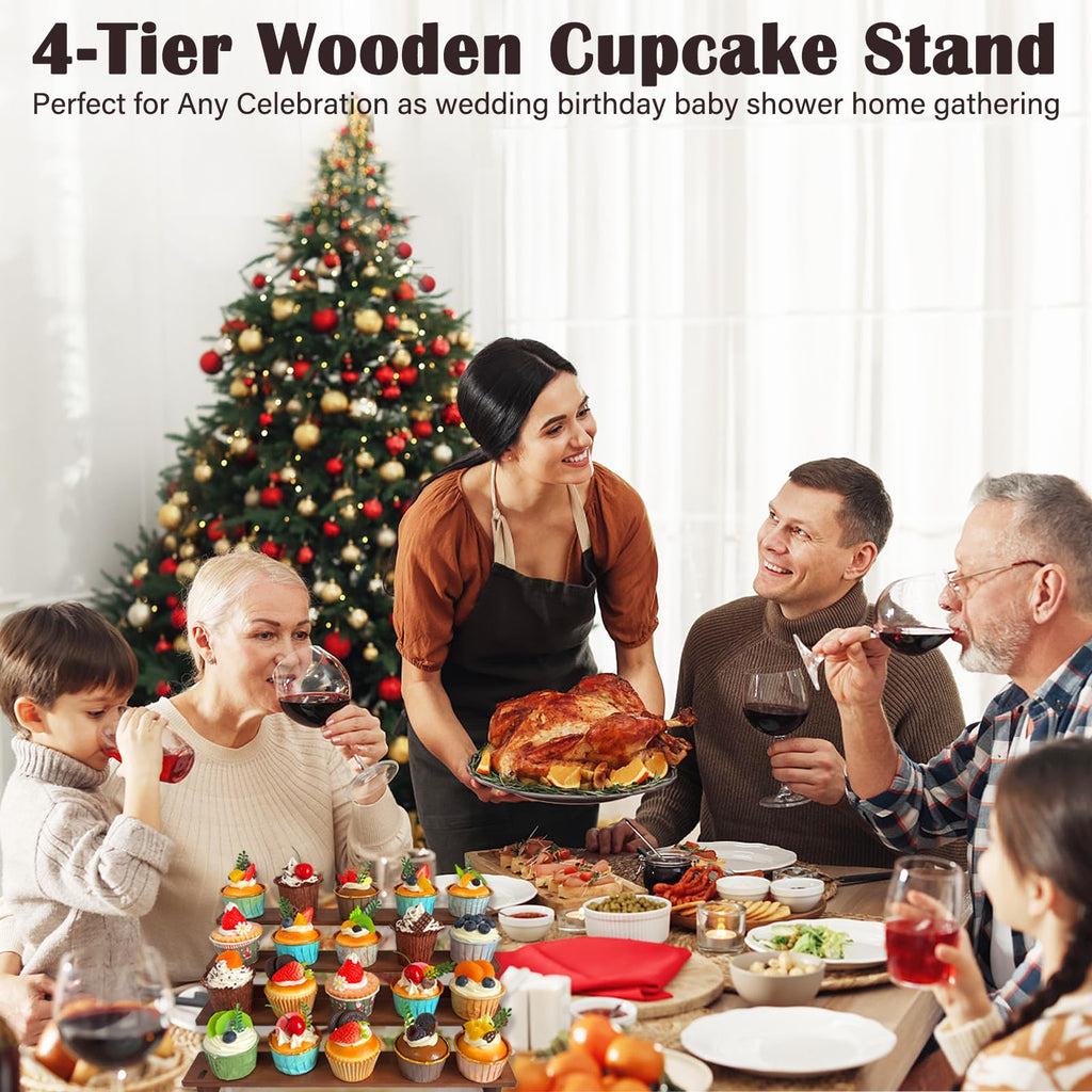 Umgozrz Wooden Cupcake Stand 4 Tier Cupcake Stand Cupcake Holder Rustic Wood Cupcake Display Stand Wooden Dessert Display Stand