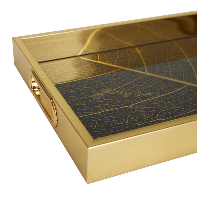 Gold Geometric Tray Set - 16" & 14" Decorative Trays, 2-Pieces