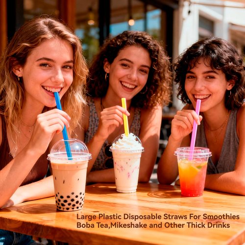 Snowfall 100 Pcs Boba Straws Disposable Jumbo Straw 11 mm Wide Plastic Drinking Straws, Large Colorful Fat Straws Bulk For Bubble Tea,Smoothie,Milkshakes& Cold Beverages