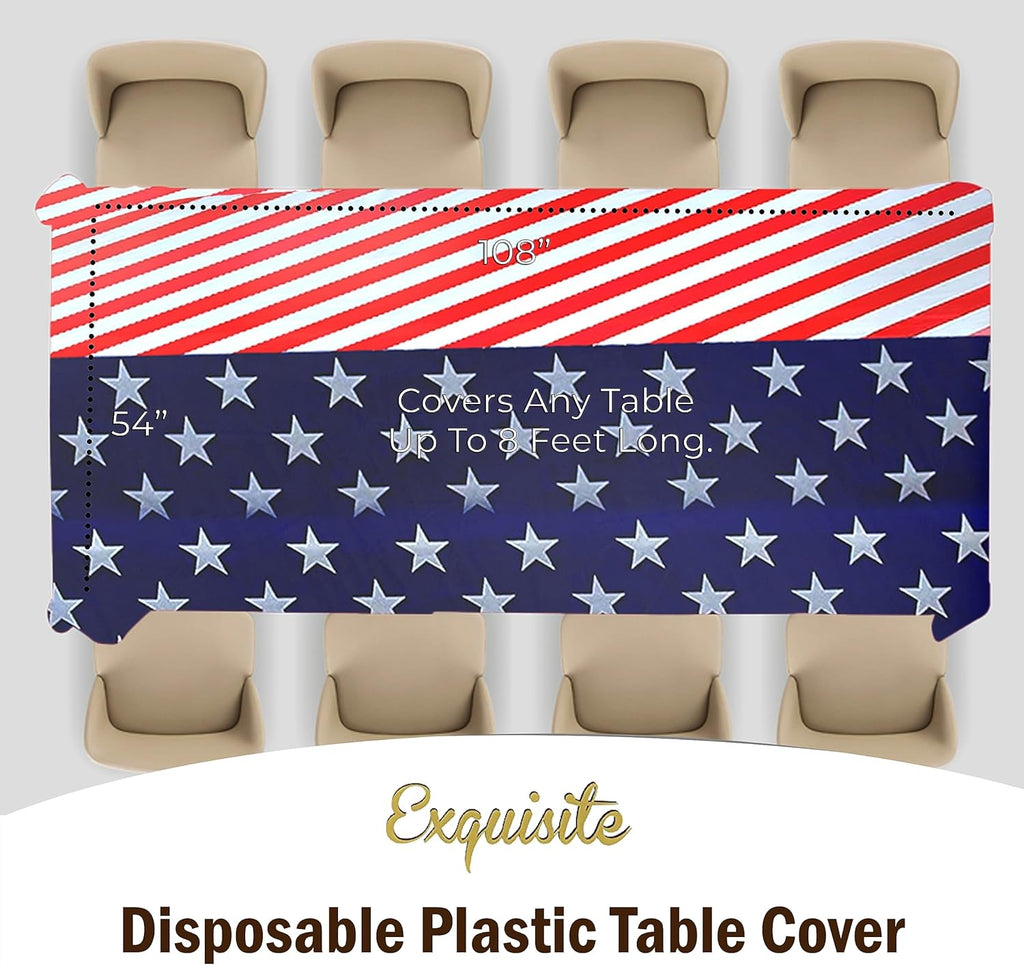 Party Solids Tablecloth - Patriotic Rectangular Plastic, 54x108 Inch, 24 Pack