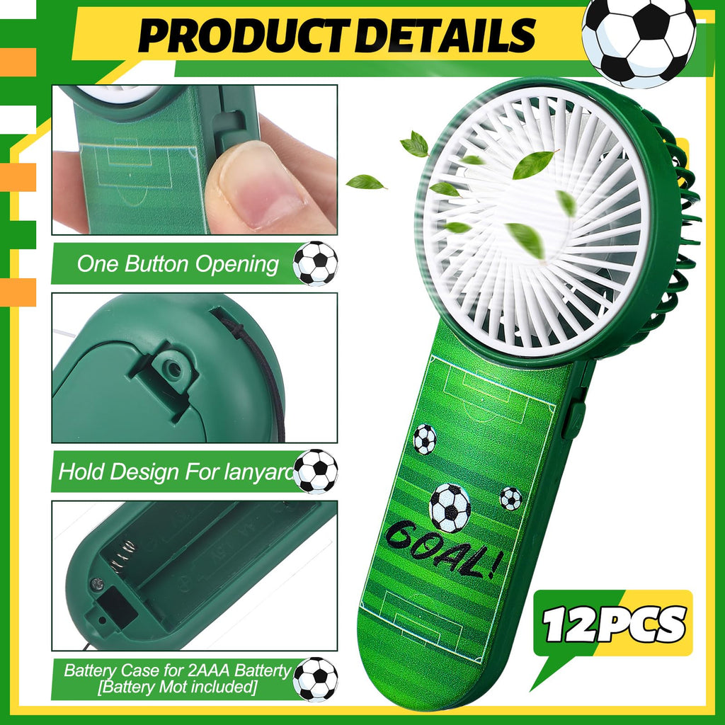 WILLBOND 12 Pcs Soccer Party Supplies Mini Handheld Fan Bulk Small Personal Portable Fans with Lanyard for Soccer Team Gift Goodie Bag Stuffers Outdoor Sport Party, Battery Not Include