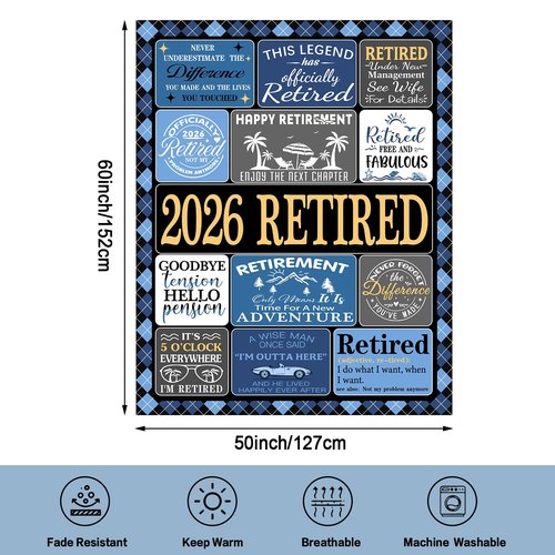 LONQELI Retirement Gifts Blanket for Men 2026, Happy Retirement Gifts for Dad, Coworker, Husband, Funny Retired Present Throw 50"x60" for Retirees