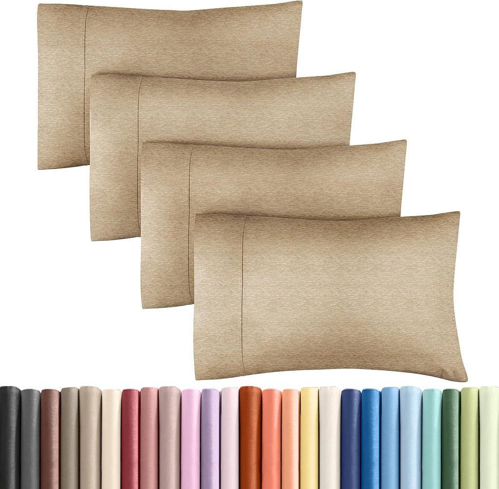 Skiennix Queen Pillow Cases Set of 4 - Ultra Soft Hotel Quality Covers - Wrinkle Free & Fade Resistant - Heathered Tan