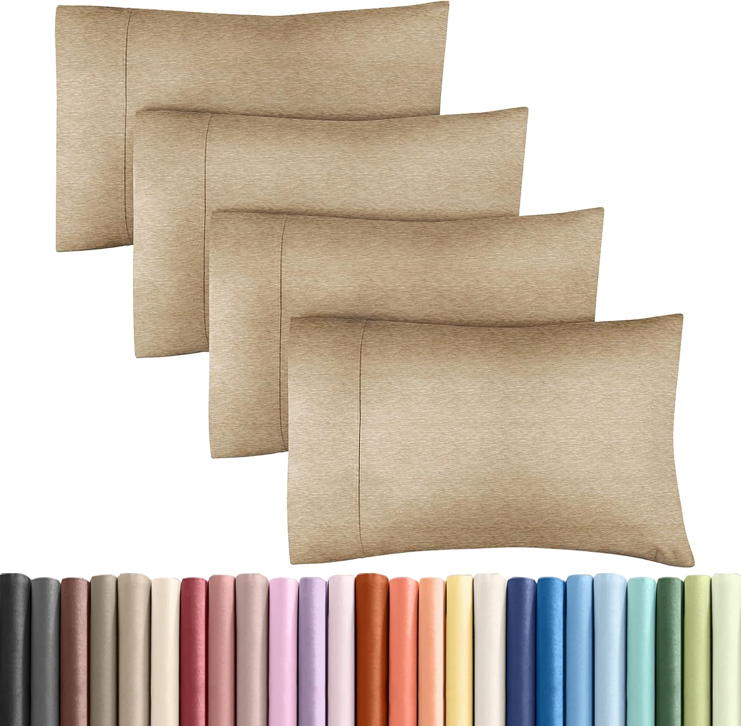 Skiennix Queen Pillow Cases Set of 4 - Ultra Soft Hotel Quality Covers - Wrinkle Free & Fade Resistant - Heathered Tan