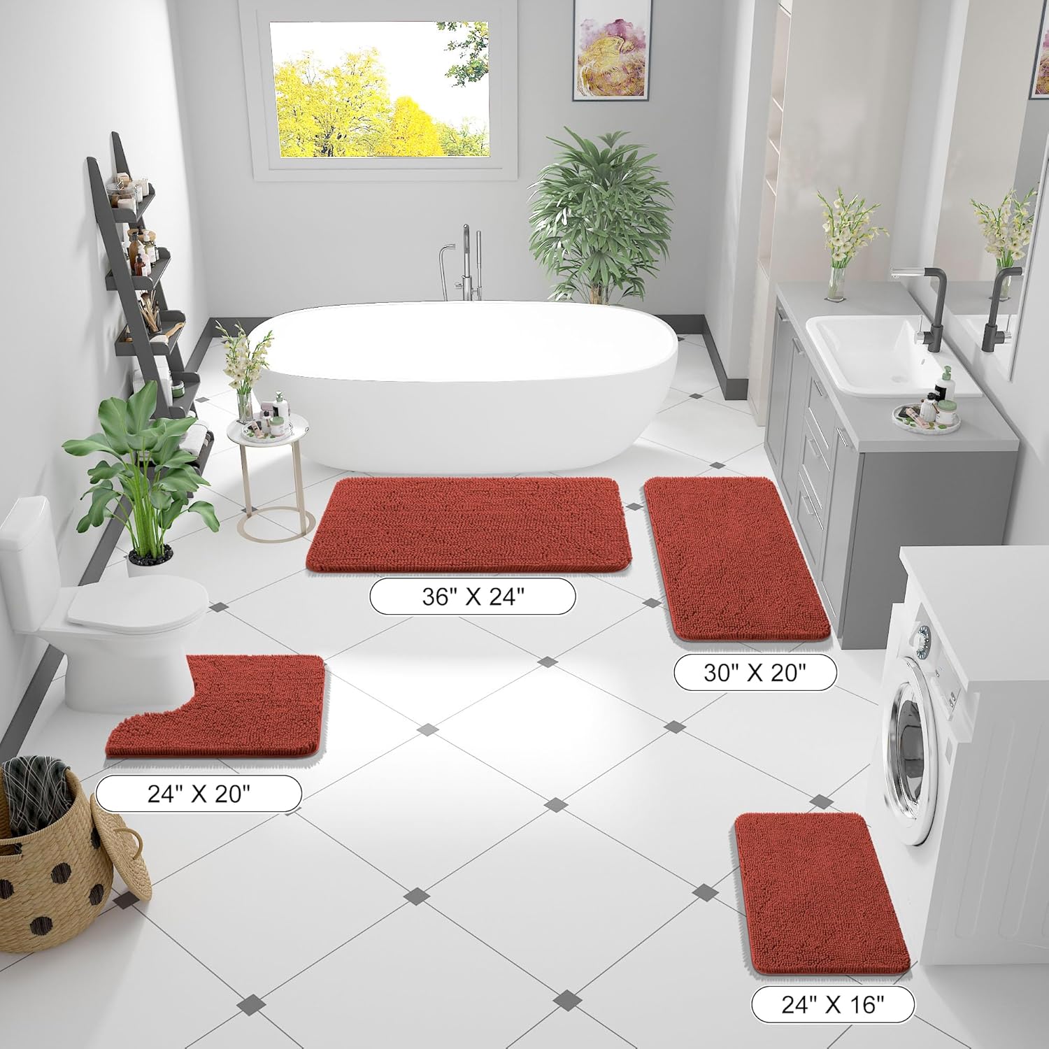 OLANLY Bathroom Rugs - Extra Soft Chenille Bath Mats | Quick Dry, Machine Washable, 36x24, Rustic Terracotta