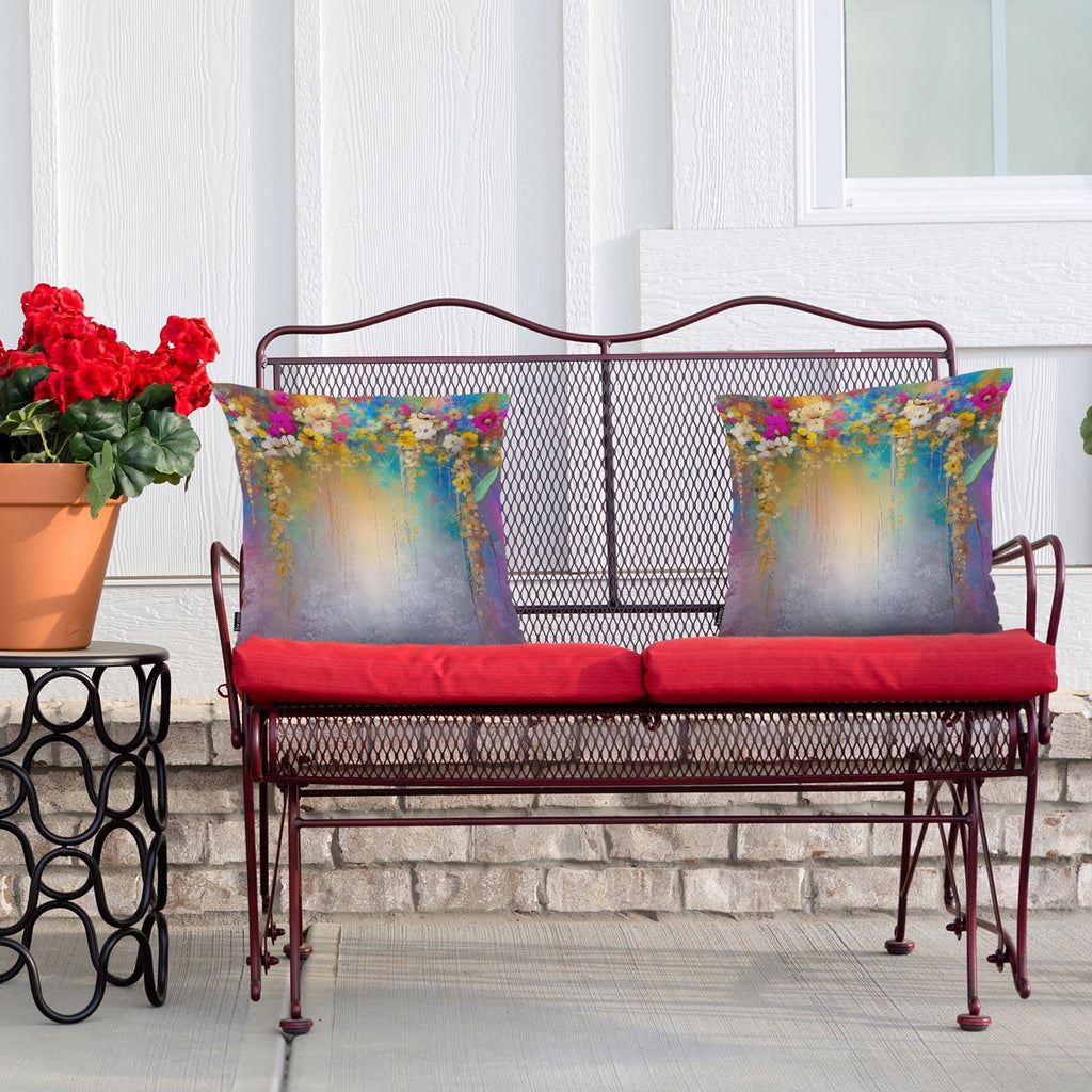 Swono Set of 2 Decorative Throw Pillow Covers Ivy Flowers, Abstract Blossom Floral Farmhouse Pillowcases Accent Pillow Cushion Cover for Couch Sofa Bed Office Armchair 18 X 18 Inch, Rainbow Purple