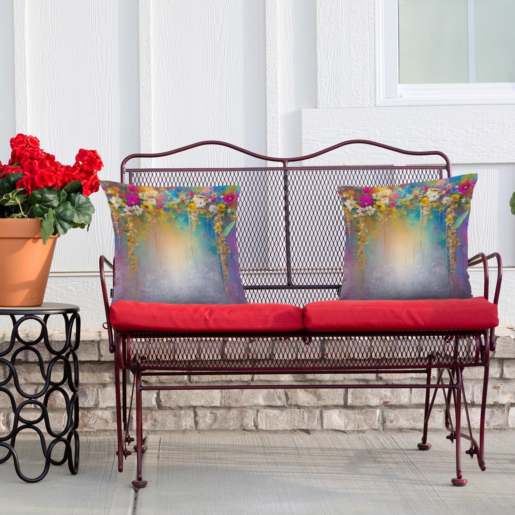Swono Set of 2 Decorative Throw Pillow Covers Ivy Flowers, Abstract Blossom Floral Farmhouse Pillowcases Accent Pillow Cushion Cover for Couch Sofa Bed Office Armchair 18 X 18 Inch, Rainbow Purple