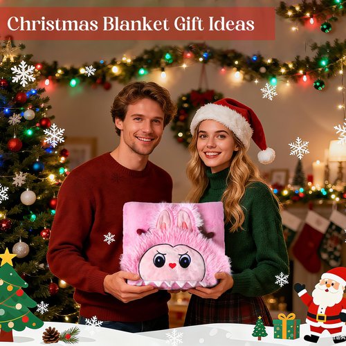 Wearable Blanket Hoodie, Christmas Blanket Hoodie Comfy and Fluffy, Flannel Hoodie Blanket for Women Men Adult Teen, Christmas Gifts for Women, Cozy Warm Soft Fuzzy Hooded Blanket Xmas Gift Ideas-Pink