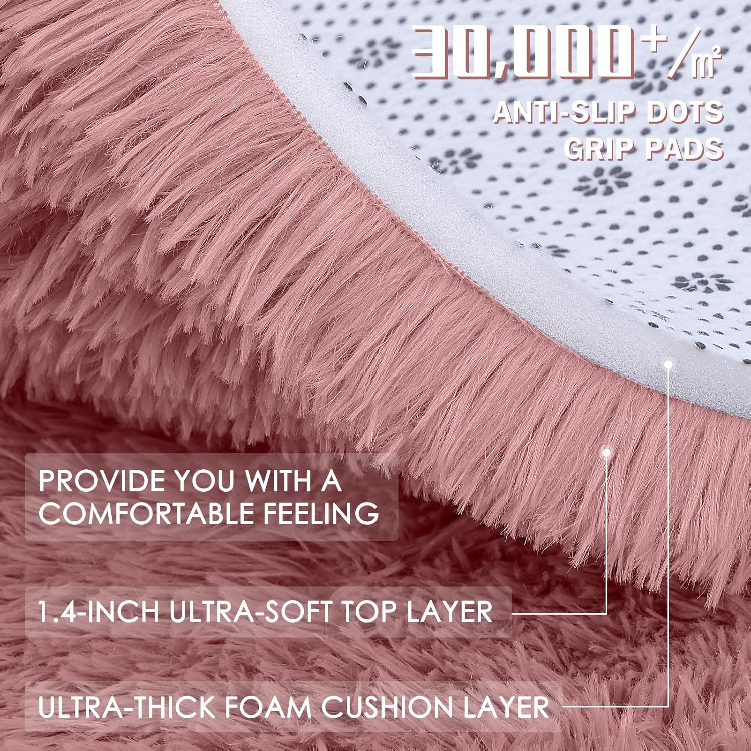 OLANLY Round Area Rug - Soft Pale Pink Shaggy Carpet, Machine Washable, 2 ft Circle for Bedroom & Nursery Decor
