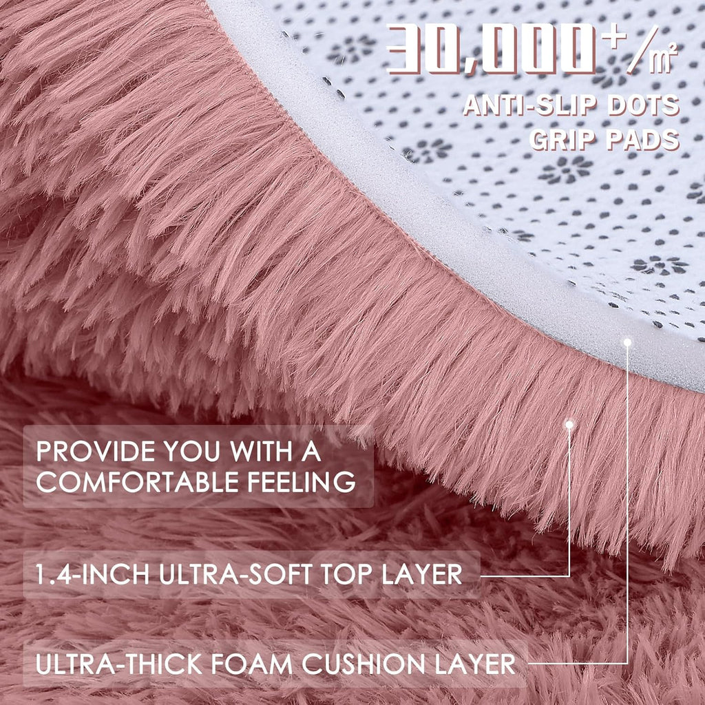 OLANLY Soft Fluffy Shaggy Bedside Rug - Machine Washable 3x5 for Kids & Nursery | Pale Pink Home Decor