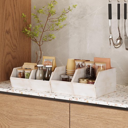 Trironsun 2 Set Bamboo Pantry Storage Bins Wood Stackable Baskets Potato and Onion Storage Bins Fruits Vegetable Bread Organization for Kitchen Counter