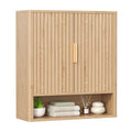 Keehusux 27.6" H Bathroom Wall Storage Cabinet with 2 Fluted Doors, Modern Wall Mounted Bathroom Cabinet with Adjustable Shelf, Curved Profile Medicine Cabinet for Kitchen, Living Room, Natural Oak