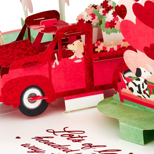 Hallmark Valentines Day Pop Up Card (Vintage Red Truck) Signature Paper Wonder 3D Card