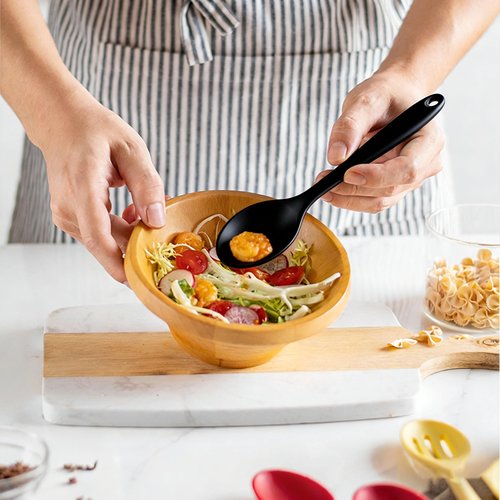 6 Pcs Small Silicone Spoons 8 Inch mini Mixing Spoons for cooking,Heat Resistant Spoons, Mixing Spoons for Kitchen Cooking Baking Stirring Mixing Tools (B Black 6PCS)