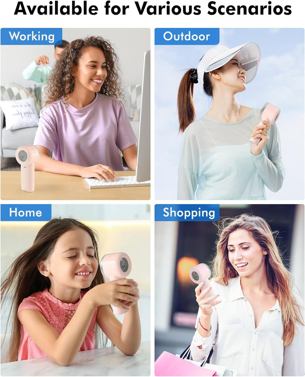 WHATOOK Portable Handheld Mini Fan - High-Speed Cooling, 10-Hour Battery Life, USB Rechargeable | Pink