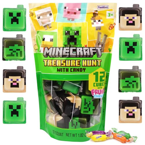 Minecraft - Creeper Candy Treasure Hunt | Pre-Filled Characters with Fruit Chews - 12 Count Party Snacks