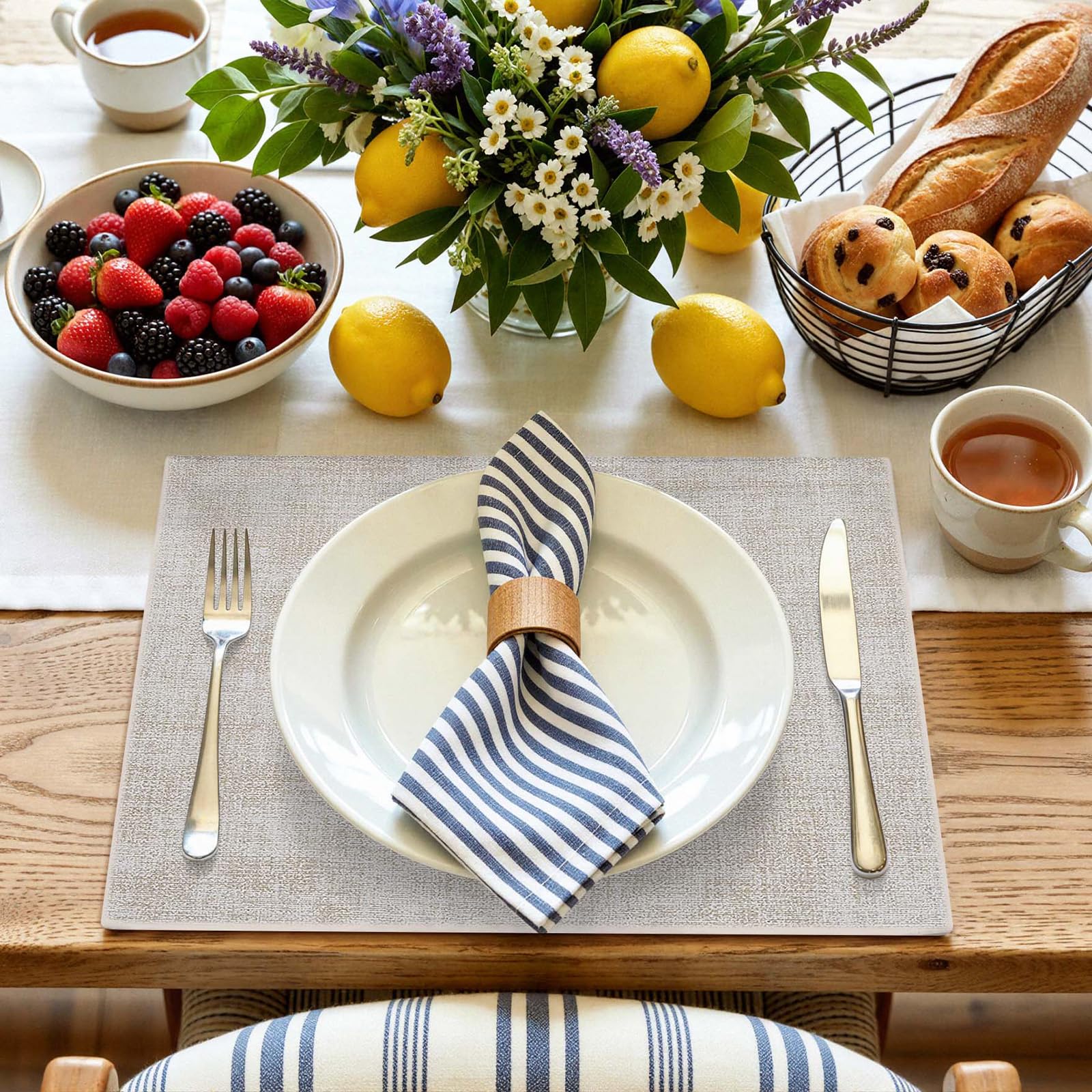 homing Faux Leather Heat Resistant Placemats 6 Packs, Waterproof Wipeable Dining PU Place Mats for Indoor & Outdoor, Easy to Clean, Beige