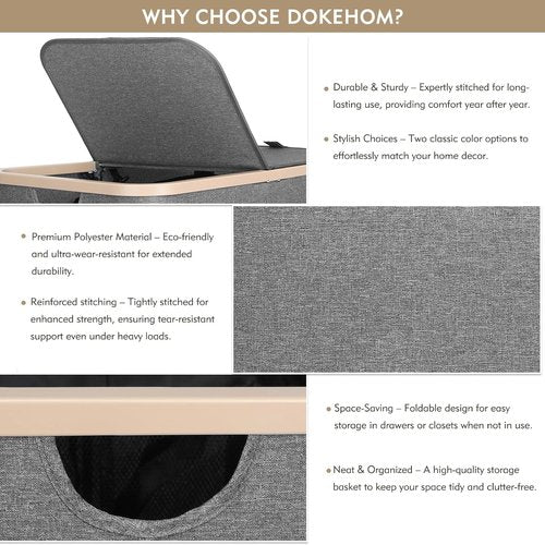 DOKEHOM 160L Double Laundry Basket - Large Collapsible Hamper with Removable Lid & Bags | Dark Grey