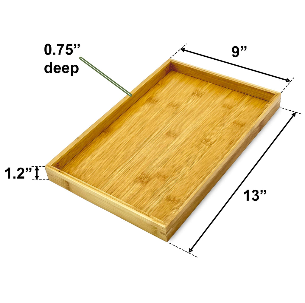 Natural Bamboo Serving Tray Platter 13 x 9 Rectangular, Bamboo