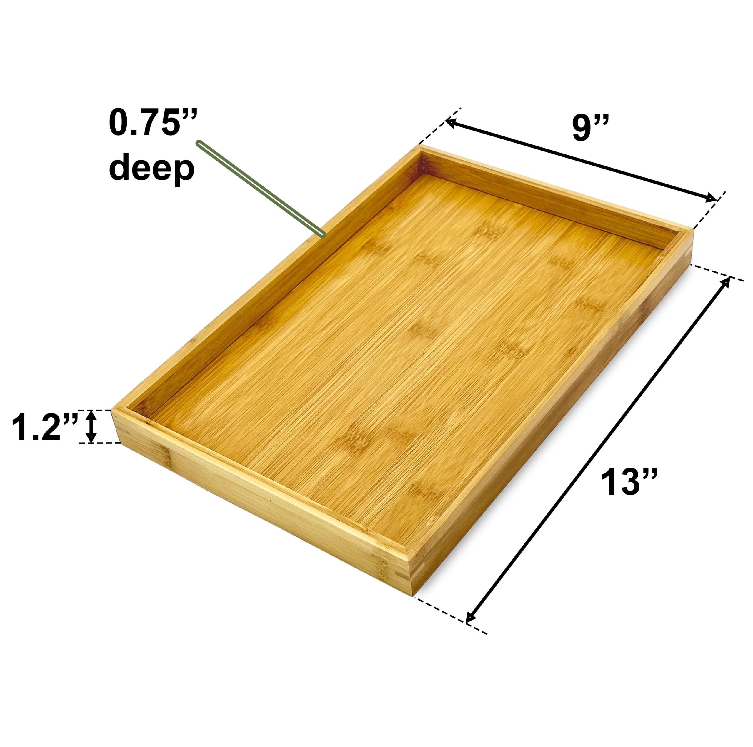 Natural Bamboo Serving Tray Platter 13 x 9 Rectangular, Bamboo