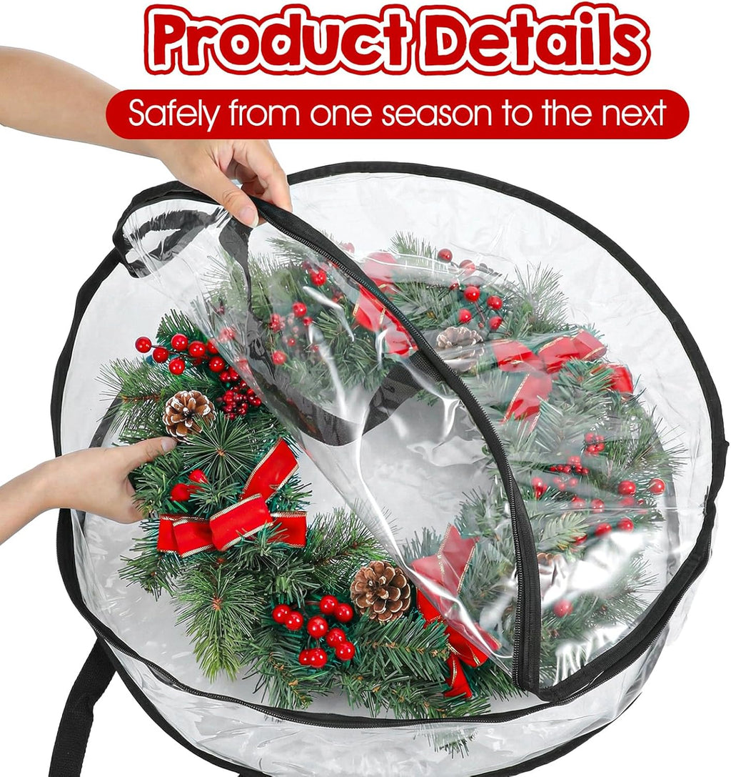 Regine Switzerland Wreath Storage Bags - 5 Pcs Waterproof PVC Containers for 24 x 8 Inch Christmas Wreaths | Black