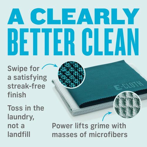 E-Cloth 3-Pack Window Cleaning Cloth - Streak-Free Glass & Mirror Cleaning Kit with Just Water, Glass Cleaning Cloth, Microfiber Towel Kit for Windows, Car Windshield, Mirrors - Alaskan Blue