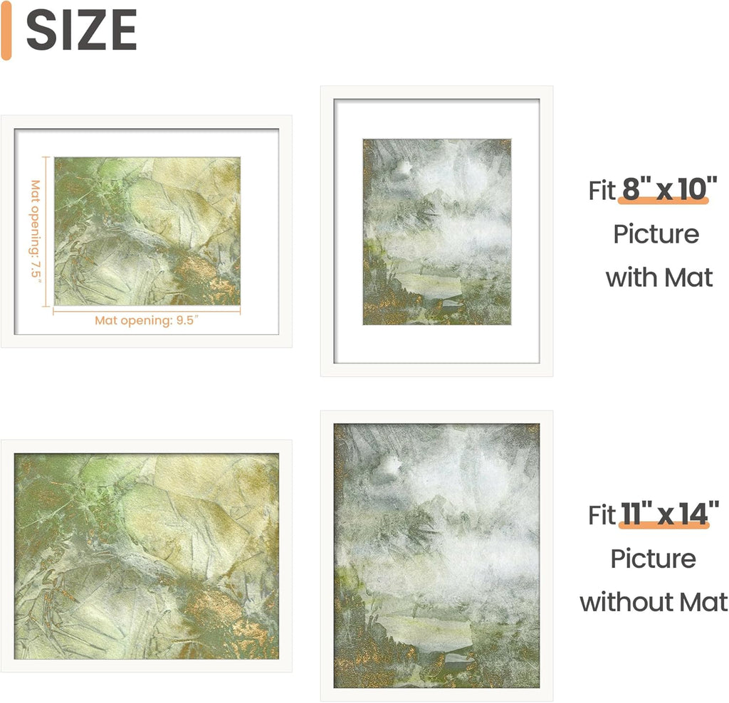 Upsimples 11x14 Picture Frame - Versatile Display for 8x10 Photos with Mat or 11x14 Without Mat | White, 1 Pack