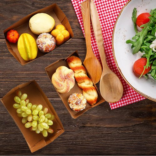 Nexboraque 100 Pack Disposable Paper Trays, Rectangular Kraft Food Containers Foldable Boxes, 4 Corner Pop Up Cardboard Food Trays for Fast Food, Nacho, Snack, Stadiums, Theaters, Brown