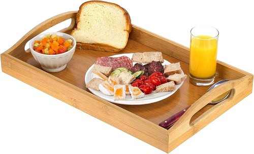 Home It Bamboo Ottoman Tray - Large Handles for Easy Serving | Perfect for Coffee Table, Breakfast, or Parties