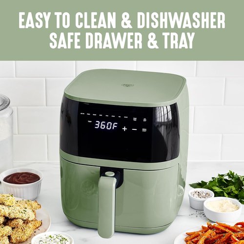 GreenLife Compact Electric Air Fryer Oven - 5.3 QT, PFAS-Free Ceramic Nonstick, Easy View Window, Sage