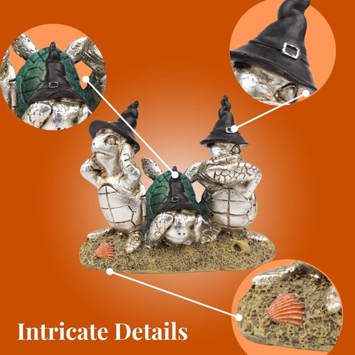 Needzo Turtle Figurine - Hear See Speak No Evil Halloween Decoration | 4.5 x 4 Inches