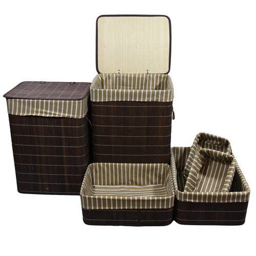 Ore International BW1215/6 6-Piece Square Folding Laundry Basket and Trays, Brown