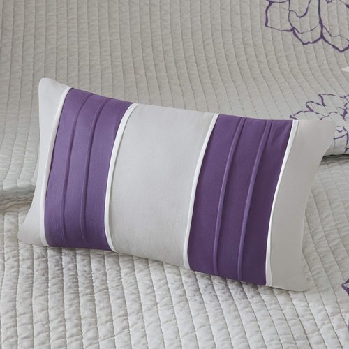 Madison Park Lola 100% Cotton Quilt Set-Casual Floral Channel Stitching Design All Season, Lightweight Coverlet Bedspread Bedding, Shams, Decorative Pillows, Full/Queen (90 in x 90 in), Purple 6 Piece