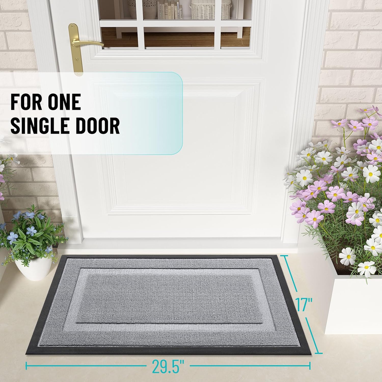 OLANLY Indoor Outdoor Front Door Mat - Waterproof All-Weather Doormat, Easy Clean, 29.5x17, Silver Gray