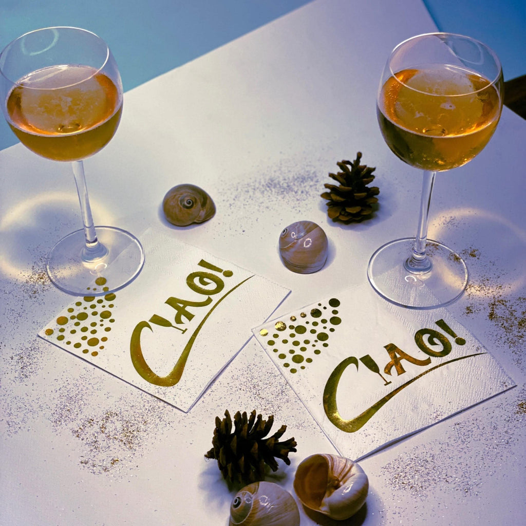 White And Gold Cocktail Napkins - 3 Ply 5x5 Inches Beverage Napkins Bulk - Unique Design For Dessert Napkins - Coffee Napkins - Party Napkins - Drink Napkins - Bar Napkins. (100)