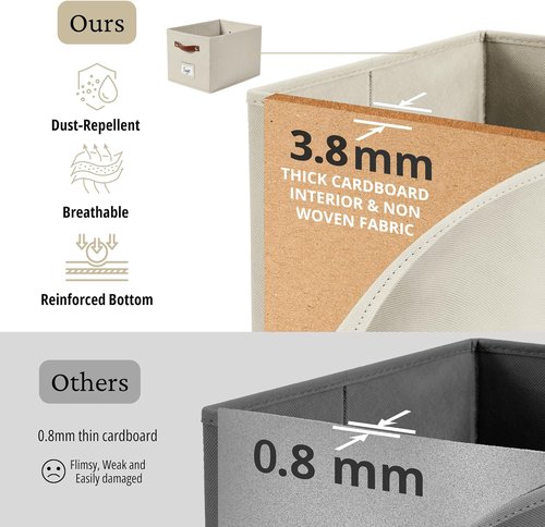 DECOMOMO Storage Baskets - Large 15"x11"x10" Foldable Fabric Bins for Easy Organizing | Beige, 4-Pack