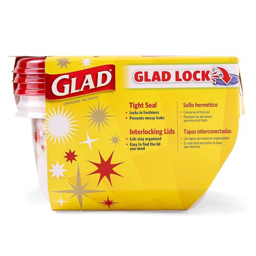 Glad GladWare Tall Entree Holiday Edition Food Storage Containers with Red Star Lids, Large Square BPA Free for Holiday Cookies and Leftovers, Microwave Freezer Dishwasher Safe, 42 Oz, 3 Count